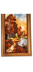 VTG 8.75×5.25” Framed 3D Pebbles Original River Forest Landscape Oil Painting
