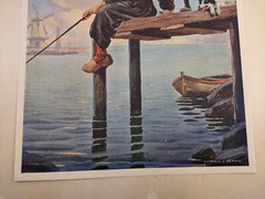 „Waiting for the Catch“ Repro Watercolor Painting 1950 Calendar KAROLY SZANTO