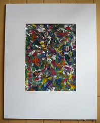 ROBIN JOHNSON, TEMPERA ON PAPER, EXPRESSIONIST ABSTRACTION DRIP TECHNIQUE MODERN
