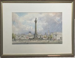 Vintage GEOFFREY JENKINSON ‚Trafalgar Square‘ LONDON City Architecture PAINTING