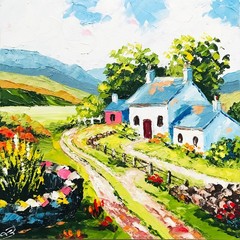 Original Impasto Oil Painting Irish Cottage Ireland Wall Art Gift for Traveler