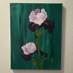 Acrylic Painting Purple Iris Flower Realism Art Canvas Floral Contemporary
