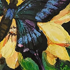 YARY DLUHOS Butterfly Insect Spring Flower Nature Original Art Oil Painting
