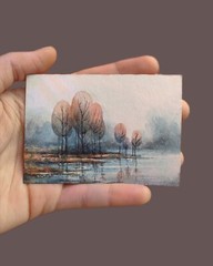 ACEO Landscape Painting Mini Forest Misty Watercolor Art Small Wall Decor OOAK