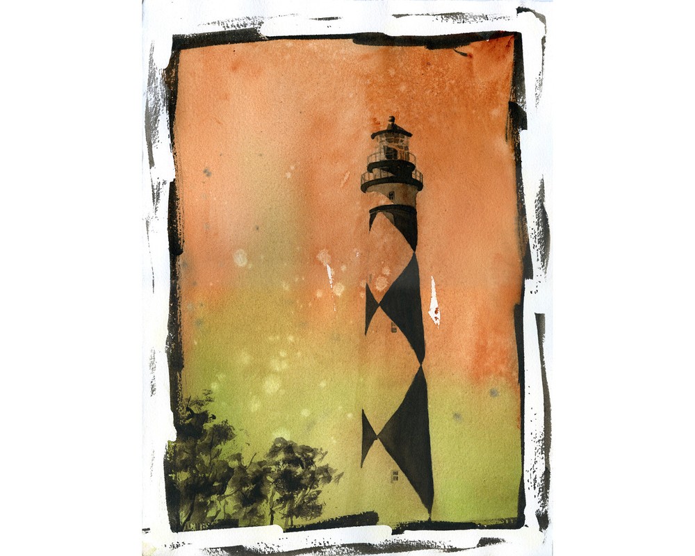 Watercolor painting Cape Lookout lighthouse OBX North Carolina art (original)