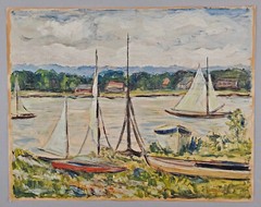 9460045 Oil Painting Havel Landscape Sailboats Signed Volkmar Dix Gera 49X39 Cm