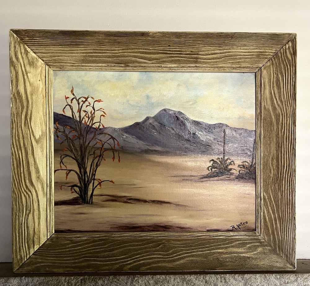 Vintage 1958 Mid Century Borrego Springs California Oil on Board Painting Yates