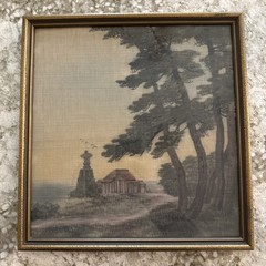 SILK PAINTING JAPANESE LANDSCAPE WATER TREES 12×13″ Denver Dry Goods Numbered