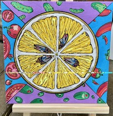 Original Painting C3DESIGNGOODS-8.5×8.5 Acrylic Abstract Sardine Lemon Seeds