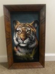 VINTAGE Tiger Head BLACK VELVET Oil PAINTING Framed/Signed 23″ x 14″