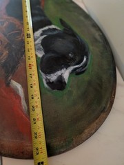 Original Art Painting 2 Dogs 20×23″ Oval Acrylic On Canvas