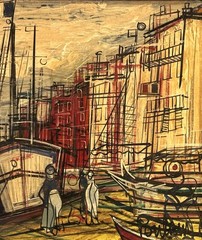 Michel-Marie Poulain (French), VTG MCM Origin. Oil/Masonite „Toulon 1954“ Signed