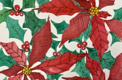 8 X 10 Original Pamela Wilhelm Watercolor & Ink Christmas ￼ Poinsettia Holly