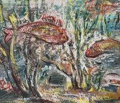 PLEIN AIR Art By Alta Lillian SKELLY Underwater Fish Painting – Original + Rare