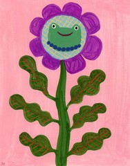 Frog Flower Creature Painting, Fantasy Animal Art 8×10