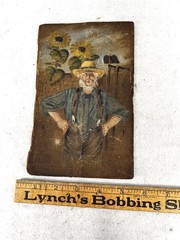 antique book cover oil painting farmer sun flowers canvas 1876 almanac original