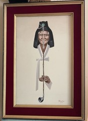 Barky Signed Realism Portrait Painting of Man, Matted & Framed, Medium