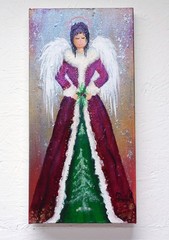 Christmas Angel with Elegant Dress Original Painting Art Rain Crow