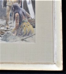 Vintage Framed Watercolor Charles George Copeland Teepee Native Americans Deer