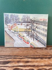 Vintage Swedish Winter Cityscape Painting
