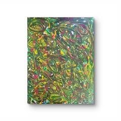 LUE BAKER ORIGINAL 20X24 GREEN SWIRL ABSTRACT PINK YELLOW CELEBRATION CANVAS ART