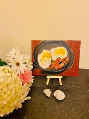 Food Painting Scrambled Eggs and Sausages Painting – Handcrafted Breakfast Food