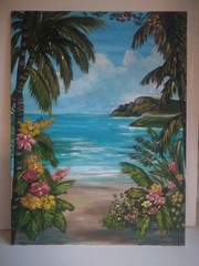 Original Painting Hawaiian Flowers Beach House Seaside Coastal Wall Art