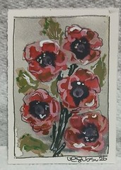 Oriental Poppies Loose Watercolor Scribble ACEO OOAK Silver background
