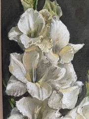 White Gladiolus bouquet original oil painting Sword Lilies