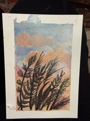 ACEO Art Card Original Watercolor Painting Sunset Landscape