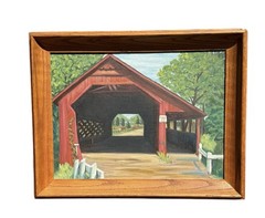 Landscape Oil Painting –Vermont Creamery Covered Bridge – M. Connor Original Art