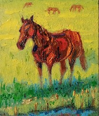 Horse Impasto Painting Original Art Impression Oil Painting 8.1 x 5.1 in