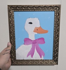 Cute Coquette Duck With Pink Bow Original Acrylic Painting Framed