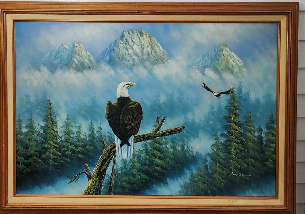 JOHN AMBROSE (1931-2010) Original Oil Painting On Canvas Wildlife Eagle Framed.
