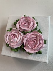 Art Handmade 3D Acrylic Painting – Pink Roses on White Canvas 4×4 inches