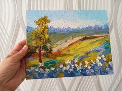 Original Oil Painting Texas Landscape Impasto Artwork on Canvas Board 20x25cm