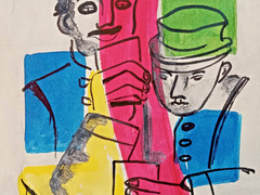 VINTAGE SIGNED COA FINE ARTS PAINTING BY FERNAND LEGER TITLE MEN PLAYING CARDS