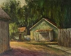 Mid Century 60s CA Plein Air Impressionism Eucalyptus Sunlit Path Shack Painting