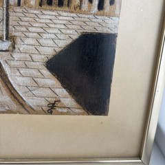 Vintage Hydra Greece Monogram Signed Framed Art on Burlap 15×12”