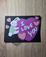 Aceo Original Art Card Hinzpeter_Art Bunny Rabbit I Love You Cute Hearts Sweet