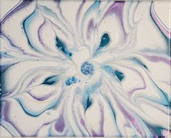 Floral Abstract Original Canvas Art Metallic Blue Purple White Flower 10 x 8