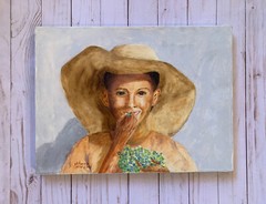 Hawaii Oil Portrait Painting Hawaiian Woman Kauai Polihale Beach by J. Jones