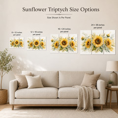 Watercolor Sunflower Triptych Canvas Wall Art 3 Panel Floral Farmhouse Decor