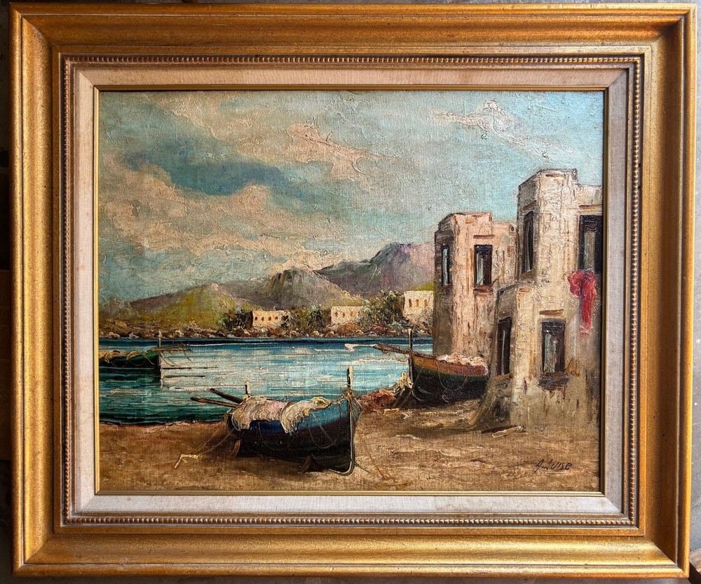 Vintage Midcentury Italian Impressionist Harbor Scene by A. Luise