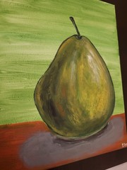 Elvi Green Pear Original Art 11×14 Painting Acrylic On Canvas Still Life Fruit