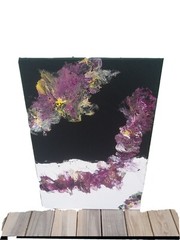 Purple On Black And White Fluid Art painting on canvas original large 24″×36″