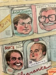 Sandy Huffaker (1943-2020) Funny Mixed Media – 1970’s Political Figures Parodies