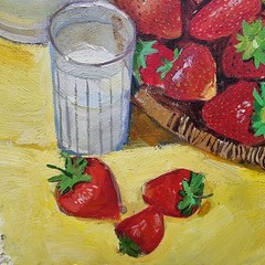 Strawberry Still Life Oil Painting Kitchen Wall Art Original Signed COA