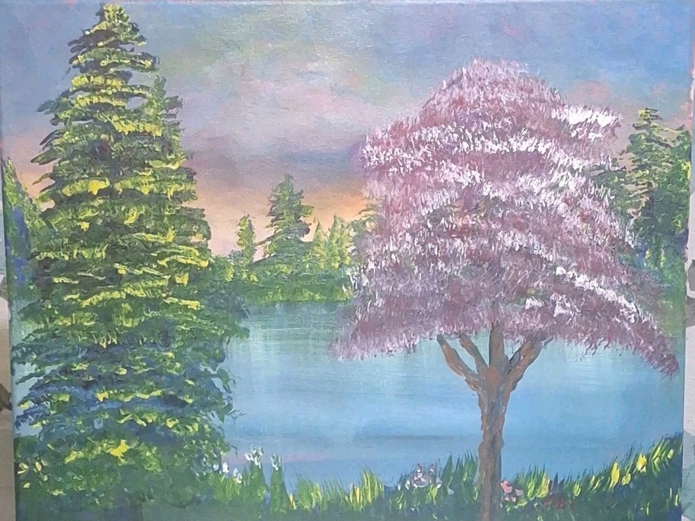 At the Pond, Acrylic Painting – 16×20 Hand Painted Artwork on Canvas