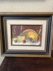 Vintage Oil Painting Still Life Fruit/Wine Signed